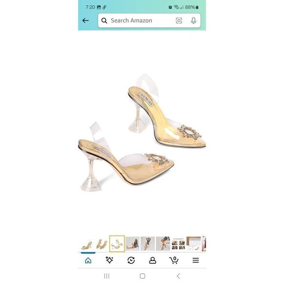 New Sz 7 Wet Kiss Clear High Heel Slingback Rhinestone Gold Sunflower Dress Shoe - Picture 2 of 12